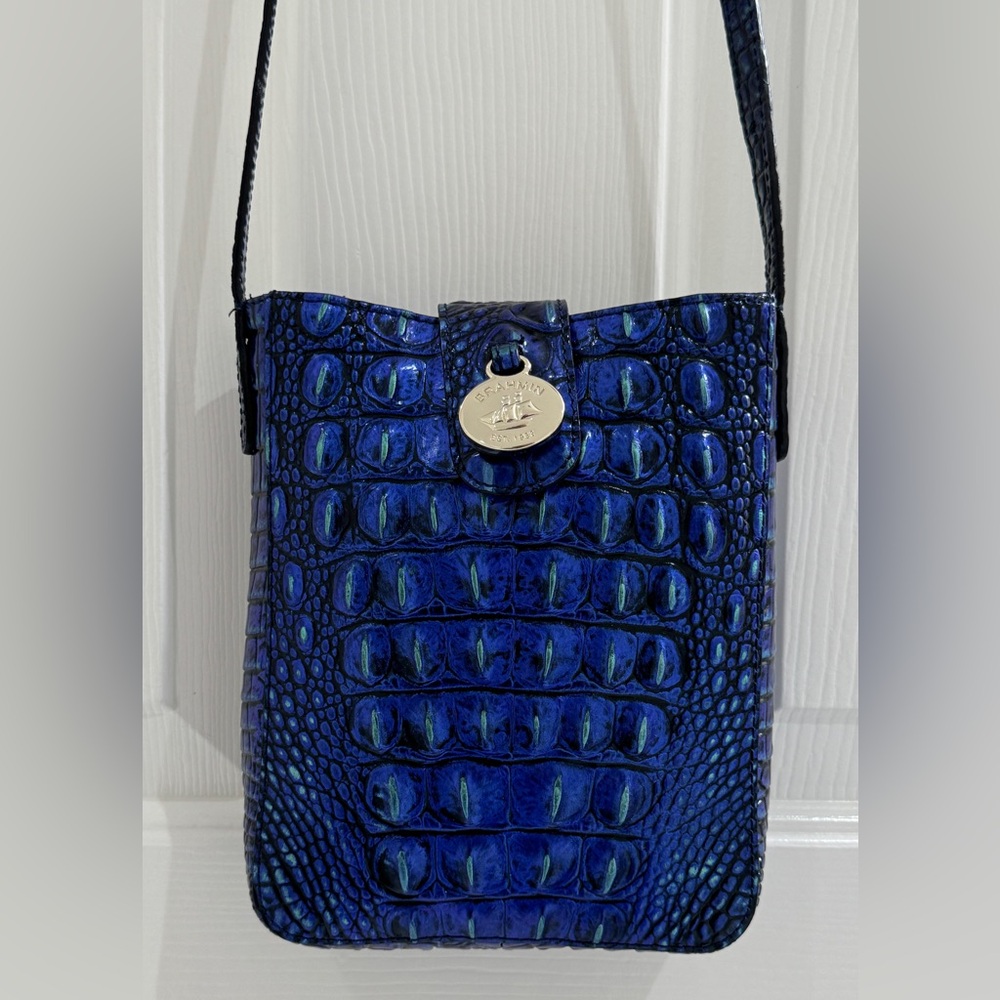 Brahmin Blue Croc-Embossed Crossbody Bag